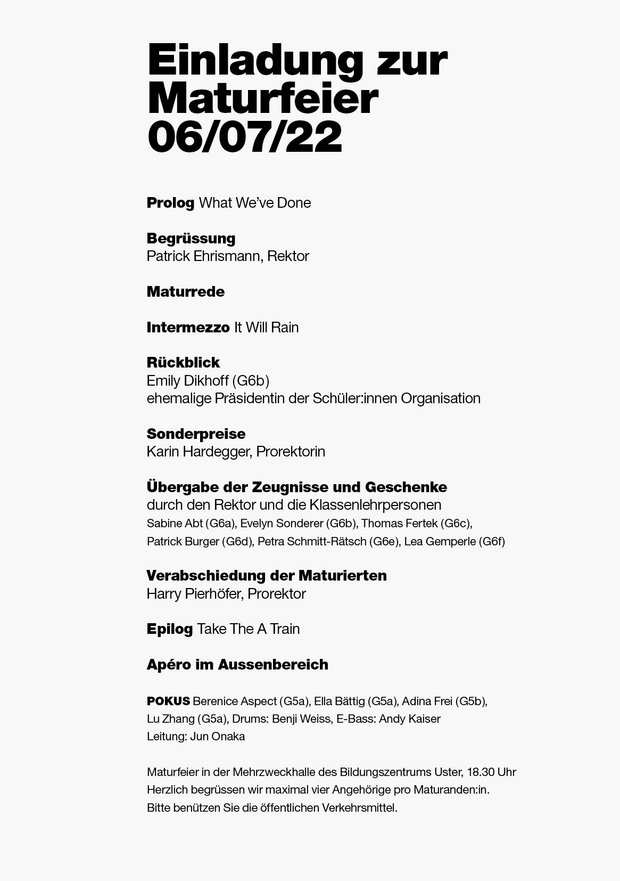 Einladung zur Maturfeier 2022